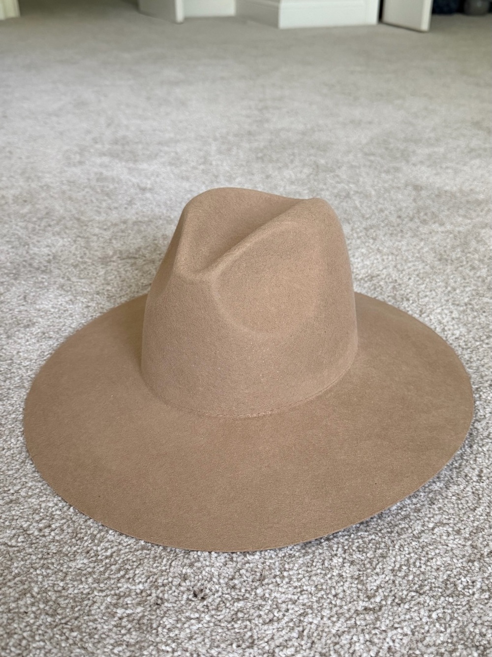 Gigi Pip Emma Wide Brim Felt Fedora Hat, 100% Australian Wool Tan Sz S/M 57